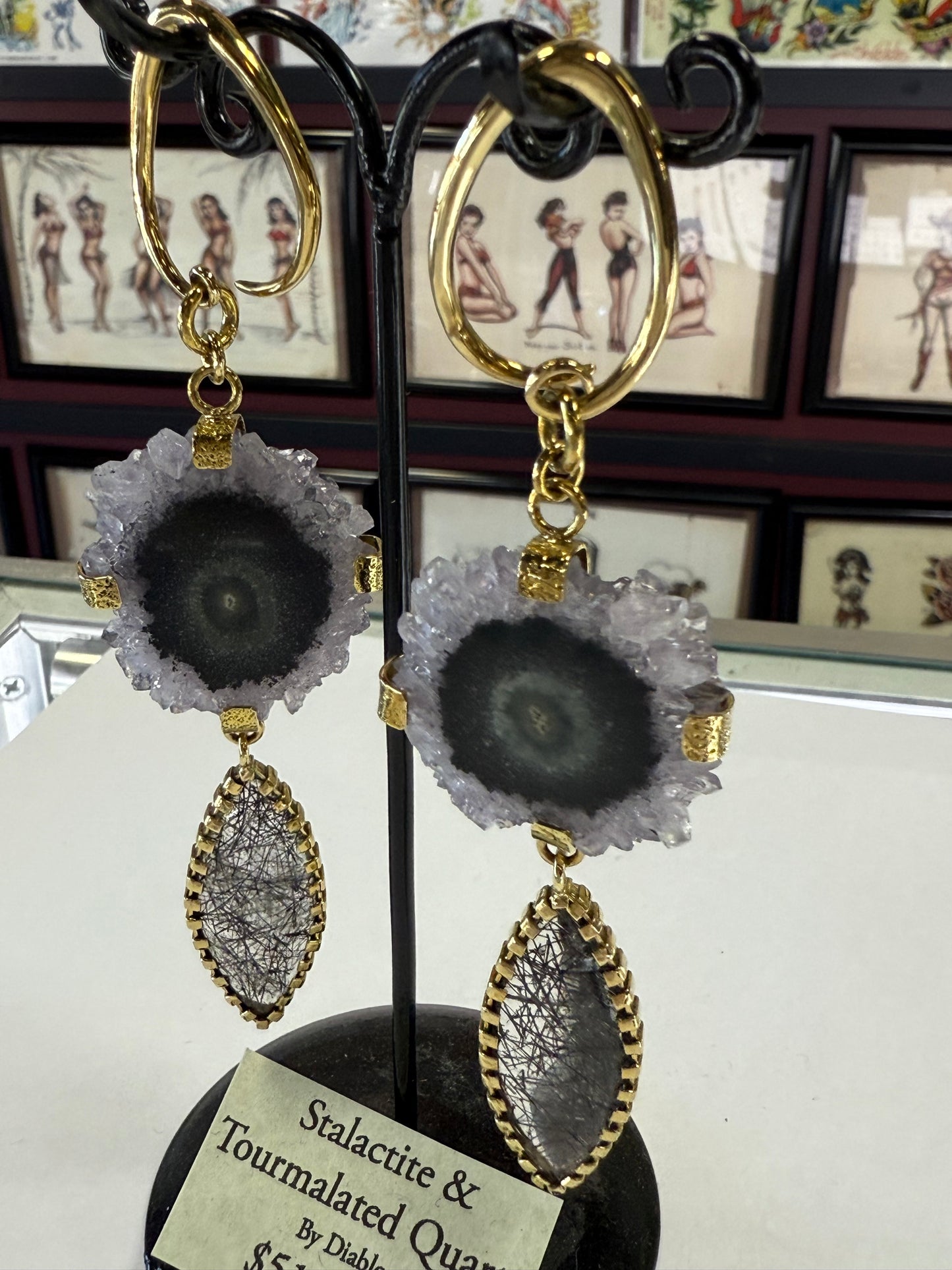Stalactite & Tourmalated Quartz Ear Weights from Diablo Jewelry
