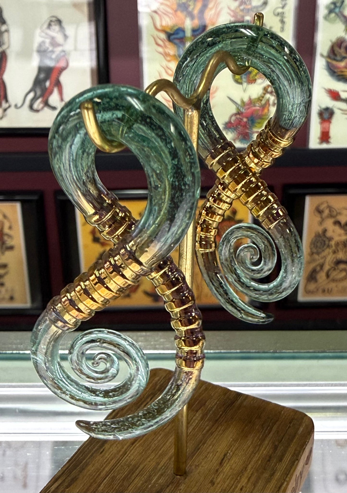 Gold Carved Aquamarine Bobtail Squids by GlassHearts Studio